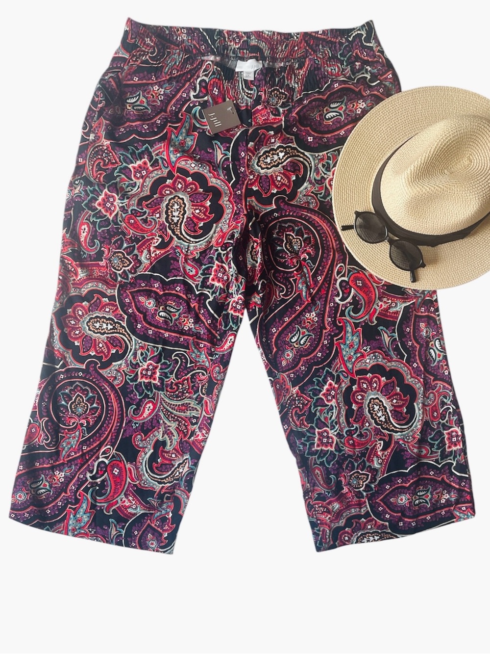 J Jill Boho Paisley Crop Wide Leg Pants Size Medium Petite